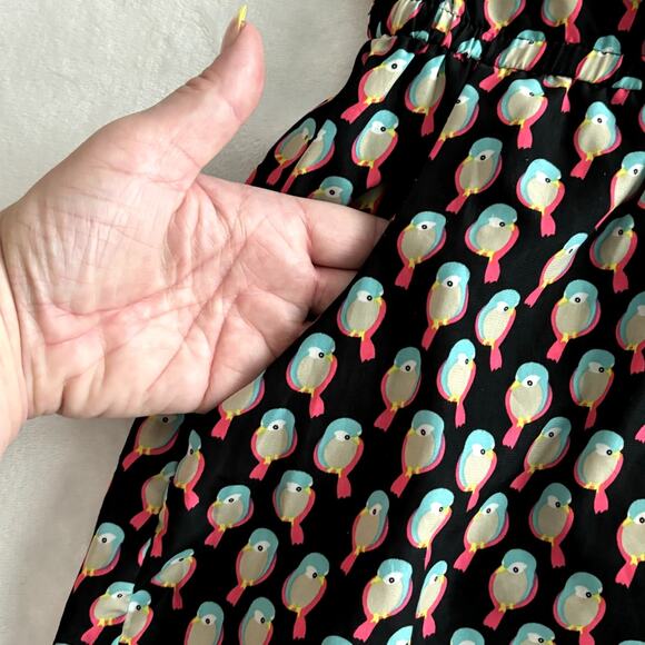 BeBop Bird Print Dress Sleeveless Pockets Black Pink Blue Twee w/ Pockets Large - Picture 5 of 10